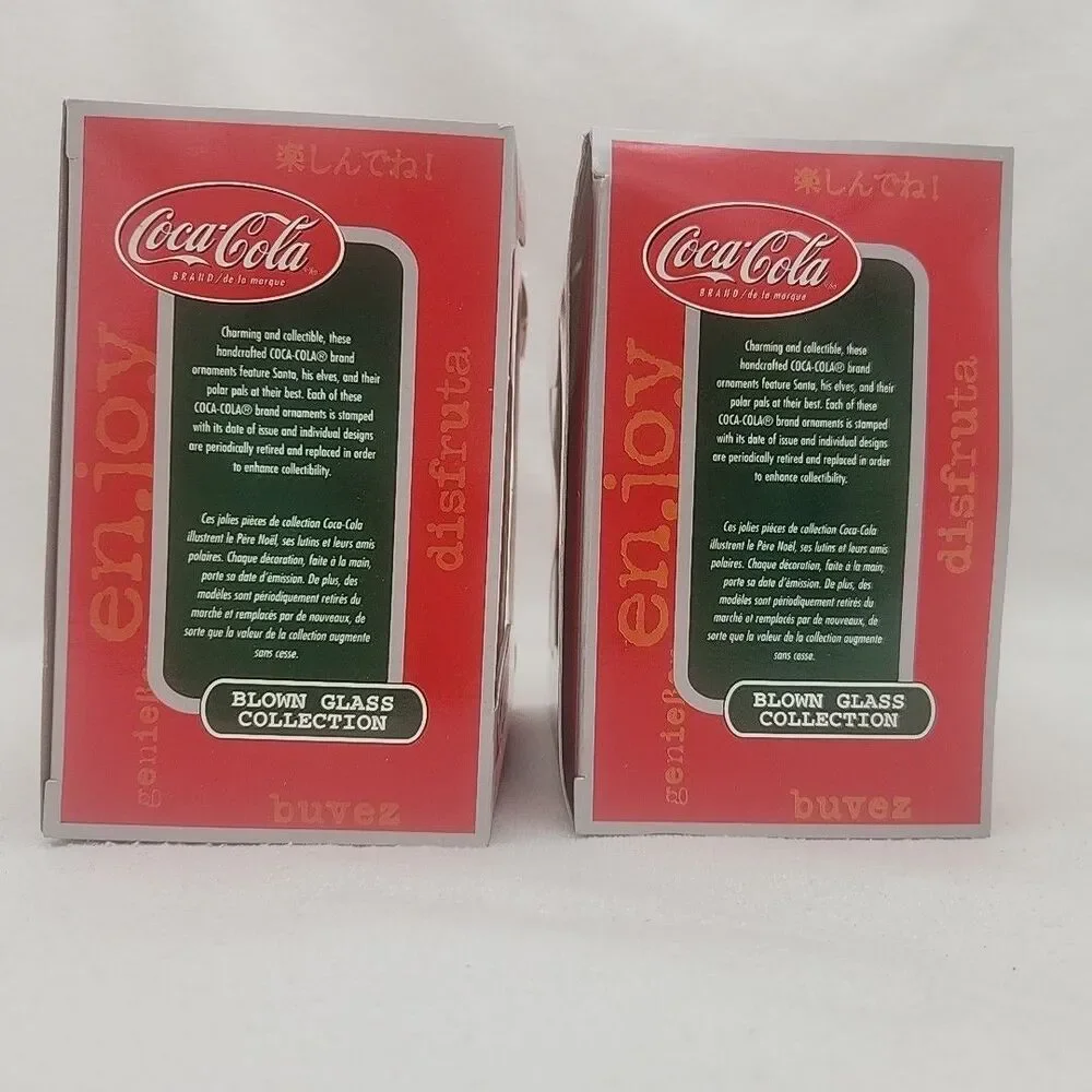 Ornament Coca Cola Blown Glass Snowman Santa Christmas Cavanaugh Set Of 2